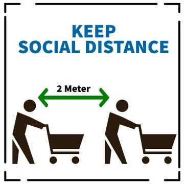 Keep SOCIAL DISTANCE while shopping in stores, malls, mart, Grocery stores Stock Illustration