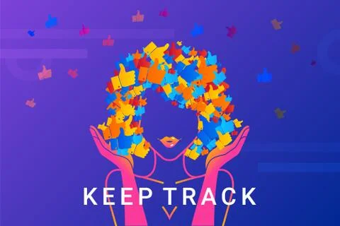 Keep track concept illustration of networks addicted young woman Stock Illustration