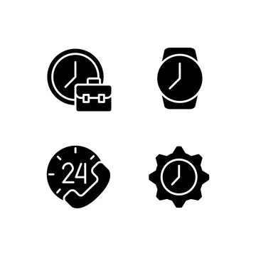 Keep track of hours black glyph icons set on white space Stock Illustration