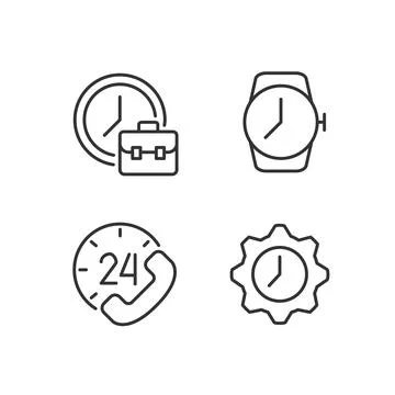 Keep track of hours pixel perfect linear icons set Stock Illustration