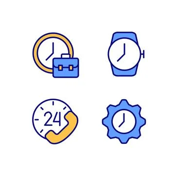 Keep track of hours pixel perfect RGB color icons set Stock-Illustration