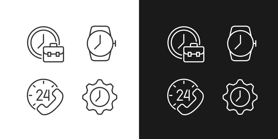 Keep track of hours pixel perfect linear icons set for dark, light mode Illustrazione stock