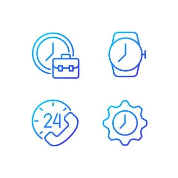 Keep track of hours pixel perfect gradient linear vector icons set Stock Illustration