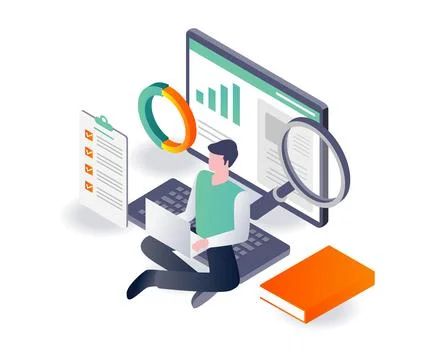 Keep track of your business by analyzing data Stock Illustration