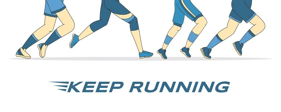 Keep training vector banner template. Running feet in sportswear and sneakers Stock Illustration