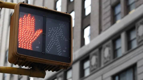Keep Walking Cross New York City Traffic Sign Illuminated Building Background  Stock Footage 32507517