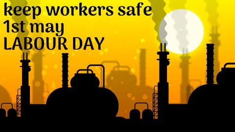 Keep workers safe massage on industry background Stock Illustration