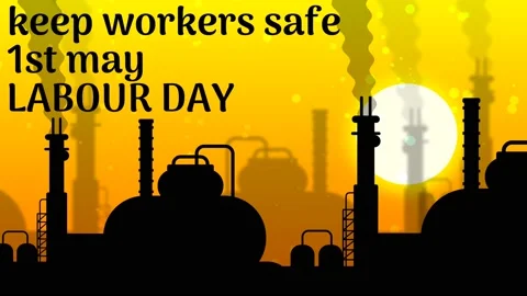 Keep workers safe text on industrial background at sunrise time with floati.. Stock Footage 237757963