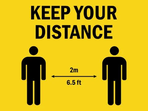 Keep your distance 2 meter. Caution sign. Illustrazione stock