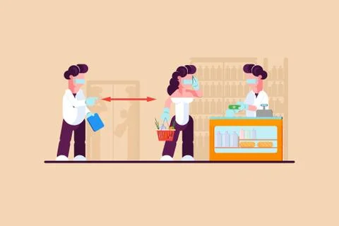 Keep your distance between you. Distance between buyers in the queue. Store c イラスト素材
