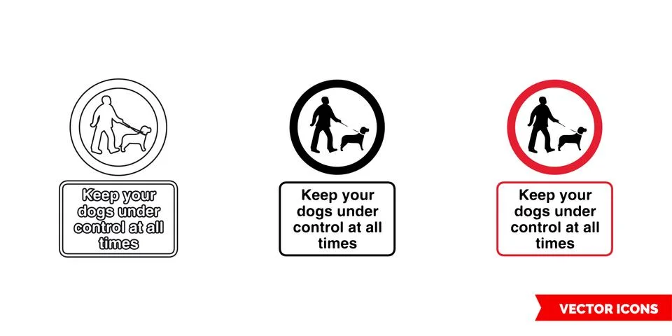 Keep your dogs under control at all times community safety notice sign icon o Stock Illustration