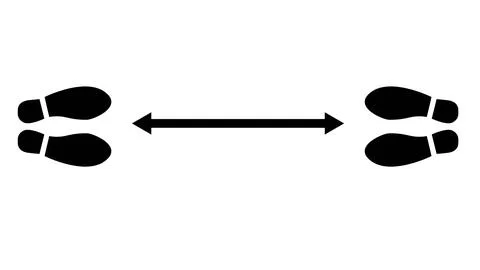 Keep your social distance. Floor markings for public spaces. Foot prints. Inf Stock Illustration
