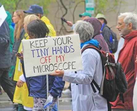 Keep your Tiny Hands off my Microscope sign Stock Photos