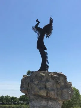 Keeper of the Plains Statue on Stone Base Stock Photos