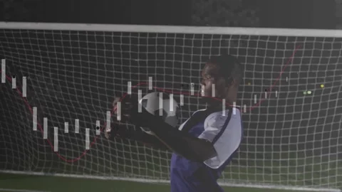 Keeper tracking ball, catching, deflecting, bars and red-wave overlay across net Stock Footage 330160300