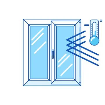 Keeping cold temperature inside house with double glazed window. PVC plastic Stock Illustration