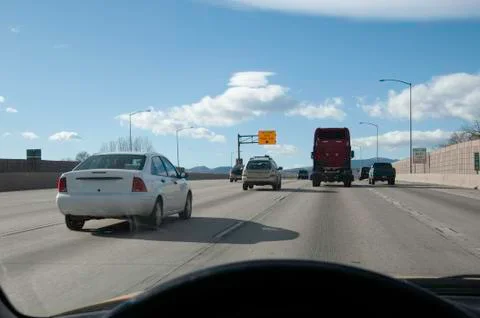 Keeping with the flow of traffic on an interstate highway Stock-Fotos