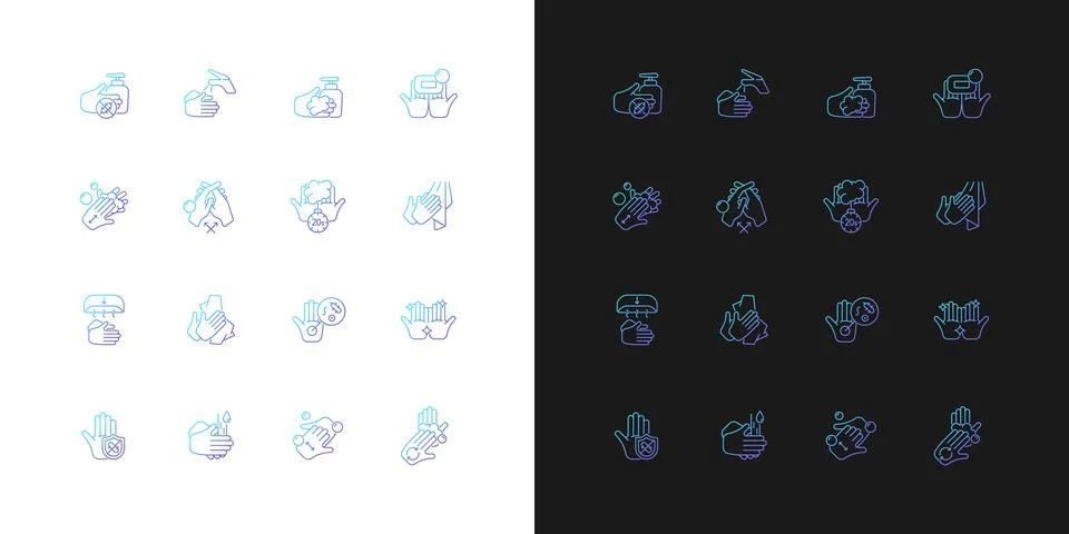 Keeping hands clean gradient icons set for dark and light mode 스톡 일러스트