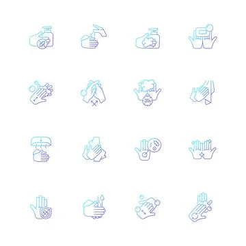 Keeping hands clean gradient linear vector icons set 스톡 일러스트
