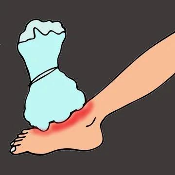 Keeping ice pack  on  swollen leg painful leg treatment Stock Illustration