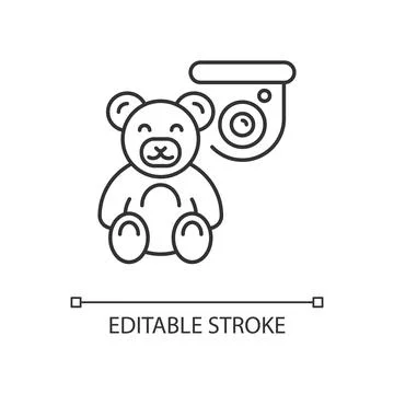Keeping kids safely with security camera linear icon Stock Illustration