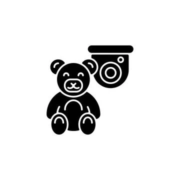Keeping kids safely with security camera black glyph icon Stock Illustration