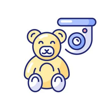 Keeping kids safely with security camera RGB color icon Stock Illustration