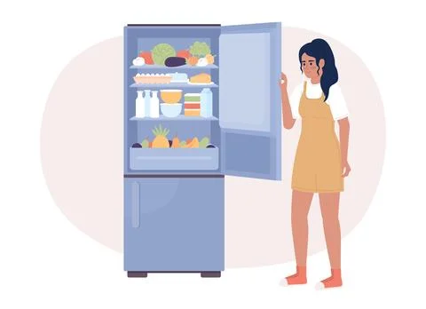 Keeping refrigerator full for energy efficiency 2D vector isolated illustration Stock Illustration