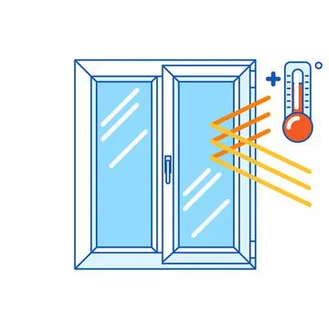 Keeping warm temperature inside house with double glazed window. PVC plastic Stock Illustration