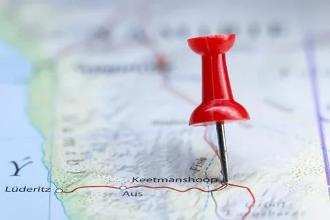 Keetmanshoop, Namibia pin on map Stock Photos