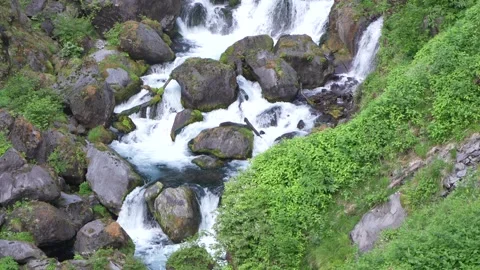 Kegon Falls Waterfall Flowing Through Rocks and Lush Greenery in Nikko Japan Stock Footage 345096100