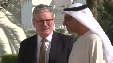 Keir Starmer visits Sheikh Zayed Grand Mosque in UAE Stock Footage 295028576