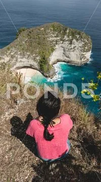 Kelingking beach in Indonesia Stock Photos