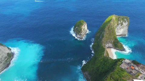 Kelingking Beach T Rex Cliff Aerial View in Nusa Penida Stock Footage 342695374