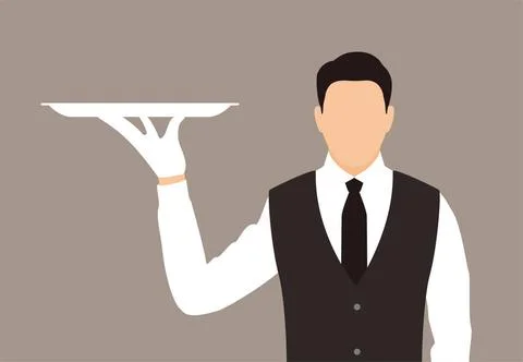 Kellner hält ein leeres Tablett, Konzept Waiter holding a empty tray, conc.. Stock-Fotos