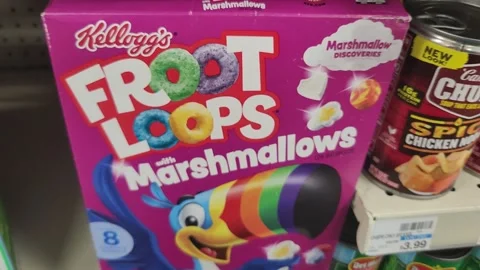 Kelloggs Froot Loops with Marshmallows Cereal Grocery Stock Footage 248438491