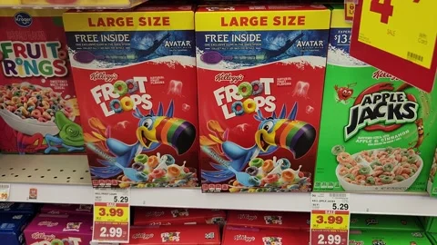 Kellog's Froot Loops Grocery Cereal Supermarket Food Stock Footage 231812522