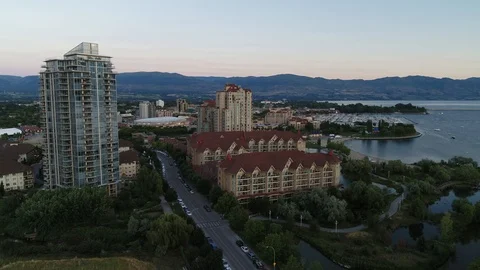 Kelowna Aerial Push at Dusk Stock Footage 122229997