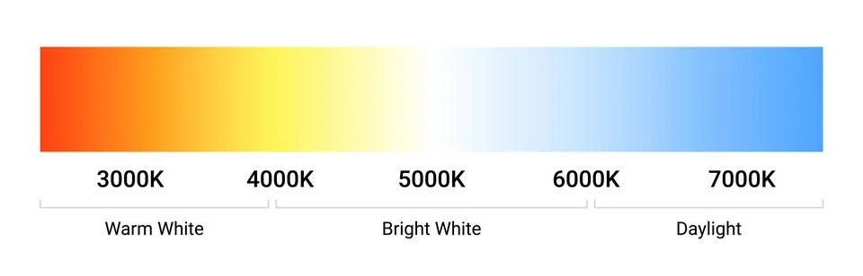 Kelvin temperature scale chart gradient. Kelvin scale education led color hot Stock Illustration