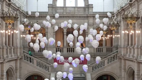 Kelvingrove Art Gallery - Floating Heads Installation Stock Footage 338043249