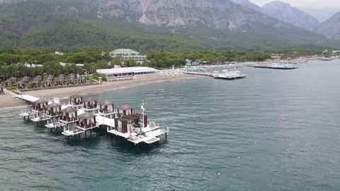 Kemer Nirvana Hotel Beach Pier Drone Fly Backward 4K Vídeos de archivo 336959760