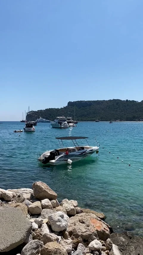 Kemer, Turkey – May 5, 2025: A bay with boats and yachts. Mediterranean Sea. Stock Footage 342130802