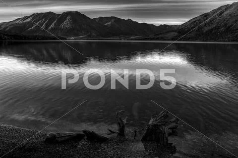 Kenai lake in black and white Stock Photos