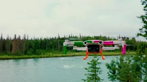 Kenai River and a Hovering Drone Stock Footage