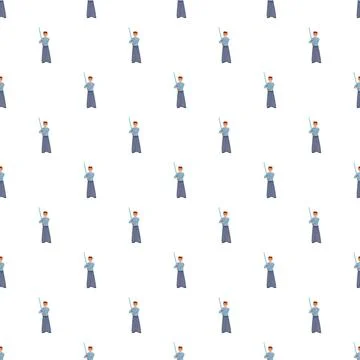 Kendo master practicing with bokken weapon seamless pattern Stockillustratie