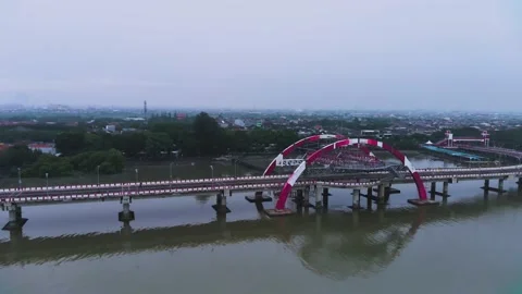 Kenjeran bridge in the calm cloudy morning Drone Flying Stock Footage 231656550