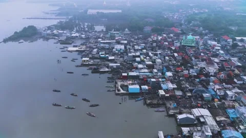 Kenjeran bridge in the calm cloudy morning Drone Flying Stock Footage 231658043