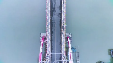 Kenjeran bridge in the calm cloudy morning Drone Flying Stock Footage 231820731