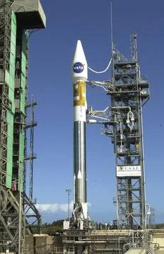 KENNEDY SPACE CENTER, FLA. -- The Lockheed Martin Atlas/Centaur rocket sta... Stock Photos
