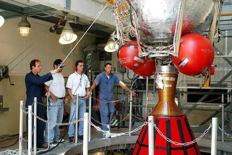 KENNEDY SPACE CENTER, FLA. - The second stage of a Delta II rocket is posi... Stock Photos